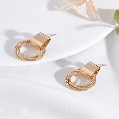 女性用真鍮ダングルスタッドピアス1組  丸いリング  ゴールドカラー  24x18mm&nbsp;EJEW-LP0004-91