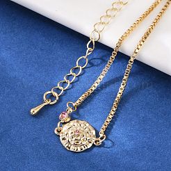 Brass Micro Pave Cubic Zirconia Birthday Flower Link Bracelets&nbsp;BJEW-U031-01G-10