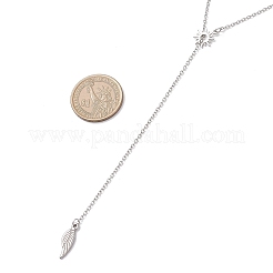 304ステンレススチールラリアットネックレス  ステンレス鋼色  変色しない  羽  20.87インチ（53cm）  ペンダント：19x6.5mm&nbsp;NJEW-JN05512-02