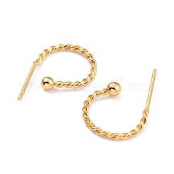 304ステンレススチールスタッドピアス金具  ハーフフープピアス  ツイストリング  18KGP本金メッキ  12.5x18.5x1.2mm  ピン：0.7mm&nbsp;X-STAS-L252-001G
