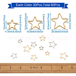 60個 6スタイル 304ステンレススチール リンキングリング  スター  ミックスカラー  12~19.5x11.5~20.5x0.8mm  10個/スタイル&nbsp;STAS-CD0001-23