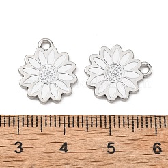 合金エナメルチャーム  花のチャーム  ラックめっき  プラチナ  ホワイト  15x13x1.4mm  穴：1.6mm&nbsp;ENAM-G235-04P-01