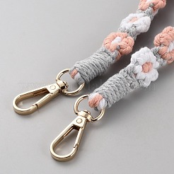 コットンロープショルダー携帯ストラップ  金属クラスプ付  携帯電話ケースアクセサリー  花  ピンク  123cm&nbsp;AJEW-WH20026-01U