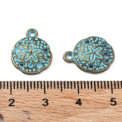 合金ペンダント  アンティークブロンズ＆ブルーパティナ  フラットラウンド  12.5x16x2mm  穴：1.6mm&nbsp;X-PALLOY-K016-01J-AB