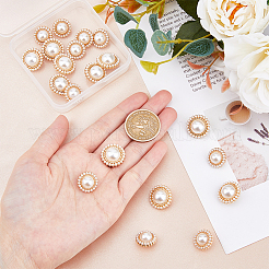 20個 2スタイル ABSプラスチック模造パールシャンクボタン  合金パーツ  1穴  花  ライトゴールド  15~17.5x10.5mm  穴：2~2.4mm  10個/スタイル&nbsp;BUTT-DC0001-06KCG