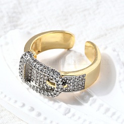 Brass Micro Pave Cubic Zirconia Cuff Rings&nbsp;RJEW-D313-06PG