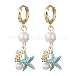 Natural Cultured Freshwater Pearl & Brass Enamel Hoop Dangle Earrings for Women&nbsp;EJEW-JE07268-03