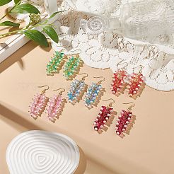 5 ペア 5 色朝顔ガラス & イミテーション パール ビーズ ダングル イヤリング  女性のための真鍮クラスター ロング ドロップ イヤリング  ミックスカラー  70mm  ピン：0.6mm  1ペア/カラー&nbsp;EJEW-JE05100