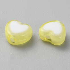 透明なアクリルビーズ  二層ビーズ  ハート  きいろ  7x8x4mm  穴：2mm  30個/袋&nbsp;TACR-CJC0002-04D