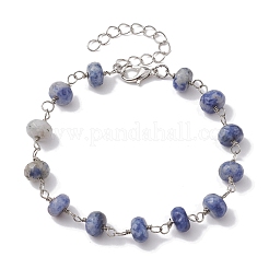 Rondelle Natural Blue Spot Jasper Links Bracelets & Necklaces Sets&nbsp;SJEW-JS01295-03