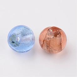 手作り銀箔ガラスベネチアンビーズ  ラウンド  ミックスカラー  7.5~8.5mm  穴：1mm&nbsp;FOIL-R054-M