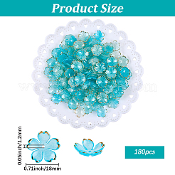 アクリルビーズキャップ180個  5  - 花びらの花  黄金の縁を持つ  シアン  17.5x18x5mm  穴：1.2mm&nbsp;OACR-PA0001-37D