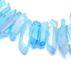 電気メッキ天然石クオーツクリスタルビーズ連売り  染め  ナゲット  虹メッキ  20~39x5~12mm  穴：1~1.5mm  約15.7インチ（40cm）。&nbsp;G-P368-05A