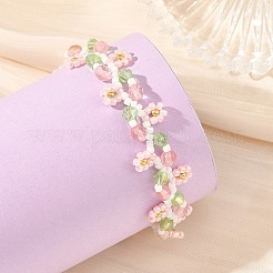 Flower Seed Bead Beaded Bracelet Sets with Cherry Quartz Glass for Women&nbsp;BJEW-MZ00350-02