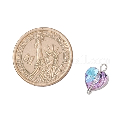 クリアガラスチャーム  ハート  真鍮のループ付き  多面カット  プラチナ  15x10x6mm  穴：2mm&nbsp;PALLOY-JF04198-02