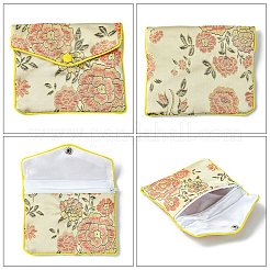 長方形の花刺繍布ジッパーポーチ  ジュエリー収納袋  ミックスカラー  10x12x0.3cm&nbsp;ABAG-YW0001-03C