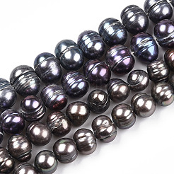 天然養殖淡水パールビーズ連売り  染め  ラウンド  キャメル  7.5~10x6~12mm  穴：0.6mm  約43~48個/連  14.57~15.35インチ（37~39cm）&nbsp;PEAR-N013-08D