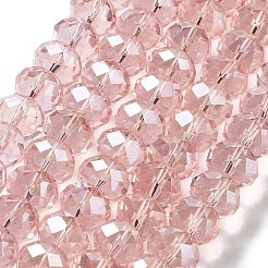 電気メッキガラスビーズセット  ABカラーメッキ  多面カット  ロンデル  ピンク  12x8mm  穴：1mm  約68~70個/連  58~59cm&nbsp;GR12MMY-59AB