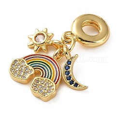 Brass Micro Pave Cubic Zirconia Sun Moon Rainbow European Dangle Charms&nbsp;KK-D221-05G