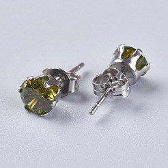 キュービックジルコニアスタッドピアス  304ステンレススチール製金具付き  ミックスカラー  14x6mm  ピン：0.6mm&nbsp;EJEW-I209-09-6mm