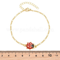 Brass Pave Cubic Zirconia Enamel Red Ladybug Link Bracelets for Women&nbsp;KK-CBA68DA-03G