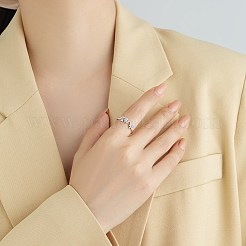 変色防止ロジウムメッキ スターリングシルバー カフリング 925個  オープンリング  キュービックジルコニア付き  蝶  透明  プラチナ&nbsp;RJEW-BB66961