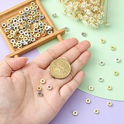 100個2色ccbプラスチックビーズ  フラットラウンド/ディスク  プラチナ＆グリーンパティーナ  6x2mm  穴：2.2mm  50個/カラー&nbsp;CCB-CJ0001-09