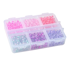 45g 6色透明ガラス丸型シードビーズ  色の内側  ラウンド  ミックスカラー  4x3mm  穴：1.2mm  7.5 G /カラー&nbsp;SEED-FS0001-32