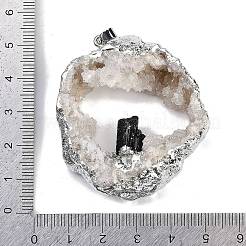 Natural Tourmaline & Druzy Agate Hollow Geode Pendants&nbsp;G-G162-03P-02