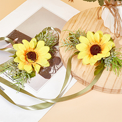 4Pcs Cloth Imitation Sunflower Wrist Corsages&nbsp;AJEW-CP0008-43