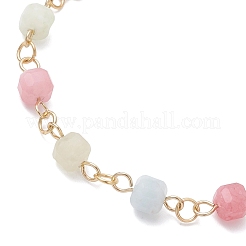 3Pcs Natural Morganite & Brass Beads Link Chain Bracelets for Women&nbsp;BJEW-JB12595