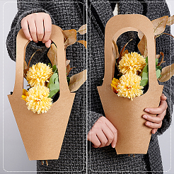 携帯用クラフト紙のギフトバッグ  ハンドル付き  花束用  バリーウッド  35.5x18.9x0.1cm  20個/セット&nbsp;ABAG-PH0001-28