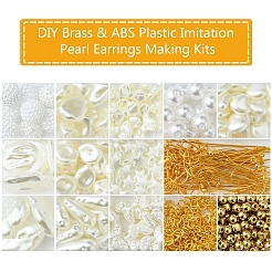 DIY 真鍮 & ABS プラスチック模造真珠イヤリング作成キット  ゴールドカラー  16.5x13x10mm  穴：1.8mm&nbsp;DIY-FS0007-97