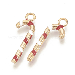 合金エナメルチャーム  カドミウムフリー＆鉛フリー  キャンディー棒  ライトゴールド  レッド  26x9x2.5mm  穴：2mm&nbsp;ENAM-S115-016