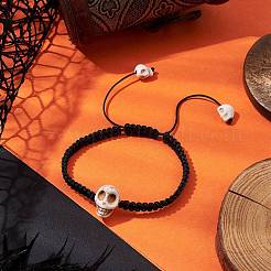 Synthetic Magnesite Skull Braided Bead Bracelets&nbsp;BJEW-JB10522