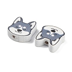プリントウッドビーズ  犬  グレー  19.5x17.5x6mm  穴：2.5mm&nbsp;WOOD-D289-01A