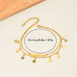 真鍮製の星型ペンダントが付いた二重構造のアンクレット。女性用カジュアルデイリーウェア  18KGP本金メッキ  9-7/8インチ（250mm）&nbsp;ZU0184