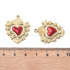 304ステンレススチールエナメルペンダント  イオンプレーティング（ip）  花のチャームが付いた神聖なハート  18KGP本金メッキ  29.5x25x3mm  穴：2.5mm&nbsp;STAS-Z121-38G-01