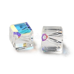ガラス k9 ガラス  模造オーストリアクリスタルビーズ  多面カット  正方形  クリアAB  7x7x7mm  穴：1mm&nbsp;GLAA-H024-07