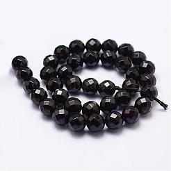 ナチュラルブラックオニキスビーズ連売り  染め＆加熱  64ファセット  ラウンド  8mm  穴：1.2mm  49個/連  15.1インチ&nbsp;G-N0171-12-8mm