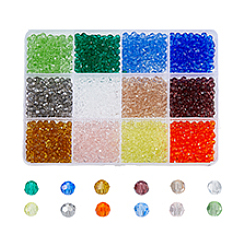 1800個12色透明ガラスビーズ連売り  多面カット  ラウンド  ミックスカラー  4mm  穴：1mm  150個/カラー&nbsp;EGLA-DC0001-02