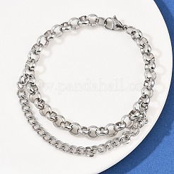 女性用201ステンレススチールリンクローロチェーンブレスレット  304ステンレススチール留め具付き  ステンレス鋼色  8-7/8インチ（22.4cm）&nbsp;BJEW-B143-18P