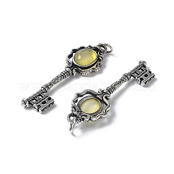 キー真鍮の宝石大きなペンダント  丸カン付き  アンティークシルバー  55.5x16.5x5~6.5mm  穴：4.5mm&nbsp;KK-D361-01AS