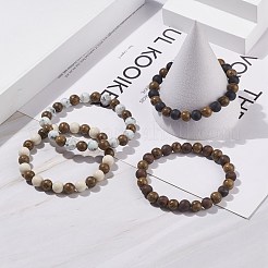 天然ウェンジウッドとジェムストーンのラウンドビーズストレッチブレスレット  女性のためのヨガジュエリー  内径：2-1/4インチ（5.6cm）&nbsp;BJEW-JB08152