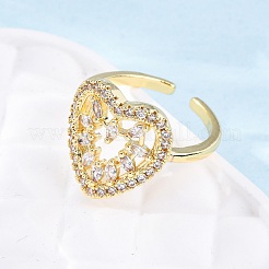 Brass Micro Pave Clear Cubic Zirconia Cuff Rings for Women&nbsp;RJEW-U047-17G
