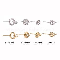 8 Pairs Brass Micro Pave Clear Cubic Zirconia Stud Earring Findings&nbsp;KK-ZZ0001-09-RS