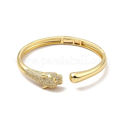 Green Cubic Zirconia Leopard Open Cuff Bangle&nbsp;BJEW-P281-06G