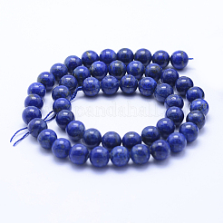 天然石ラピスラズリビーズ連売り  グレードAB  ラウンド  8mm  穴：1mm  約45~47個/連  15インチ（38cm）&nbsp;G-P342-01-8mm-AB