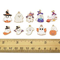 10pcs10スタイルハロウィーンテーマ合金エナメルペンダント  ゴーストチャーム  ミックスカラー  17~26x14.5~19x1~1.5mm  穴：1.5~2mm  1個/スタイル&nbsp;ENAM-FS0003-86