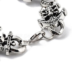 レトロ合金スカルアンカーリンクチェーンブレスレット女性男性用  アンティークシルバー  8-1/8インチ（20.5cm）&nbsp;BJEW-L684-001AS